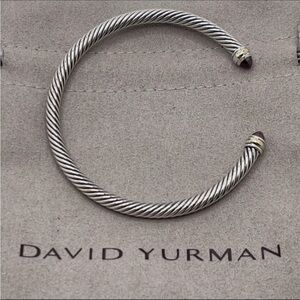 David Yurman 4mm Cable Sterling Silver Gold Bracelet w Garnet Accent